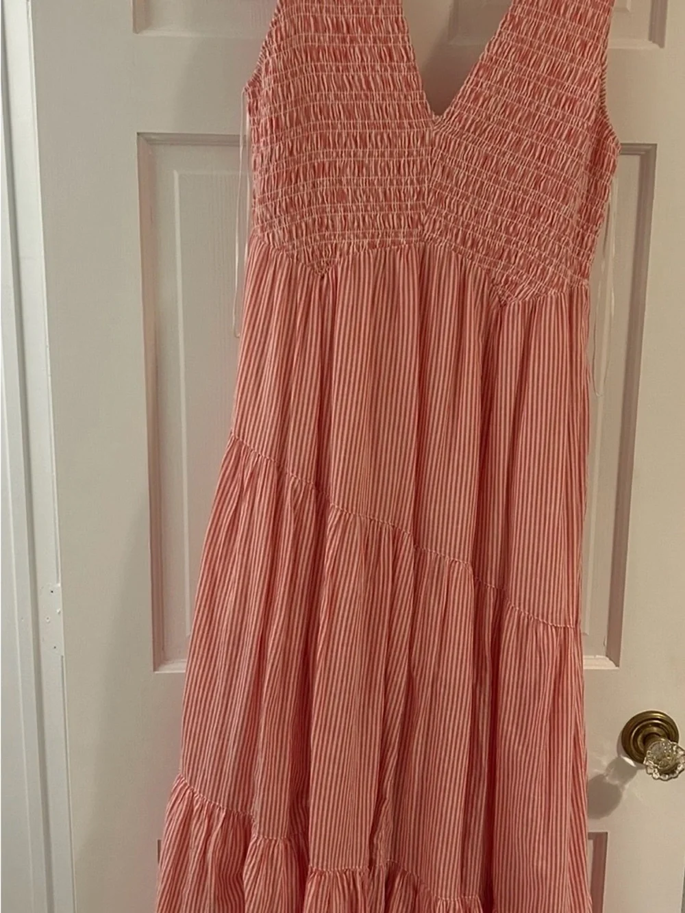 Free People Striped Smocked V-Neck Maxi Dress